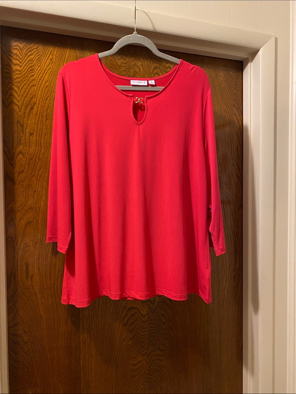Susan Graver Coral Pink Keyhole 3/4 Sleeve Tunic